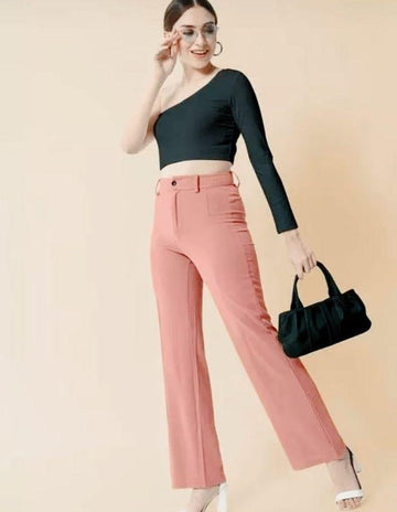 Elegant Lavender & Peach Lycra Solid Trousers Combo For Women