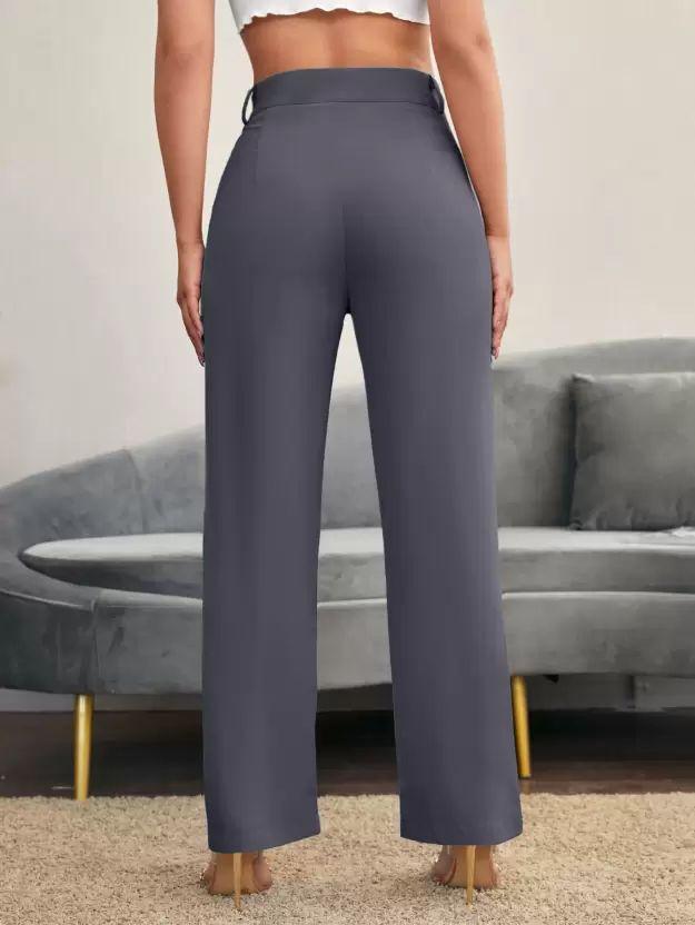 Elegant Grey Lycra Solid Trousers For Women