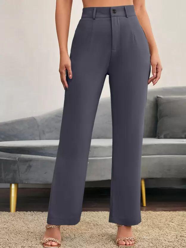 Elegant Grey & Peach Lycra Solid Trousers Combo For Women