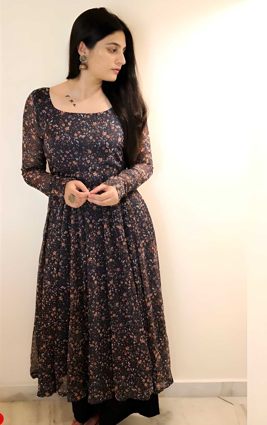 Plus Size Women's Printed Georgette Anarkali Kurti - Anjali & Harry