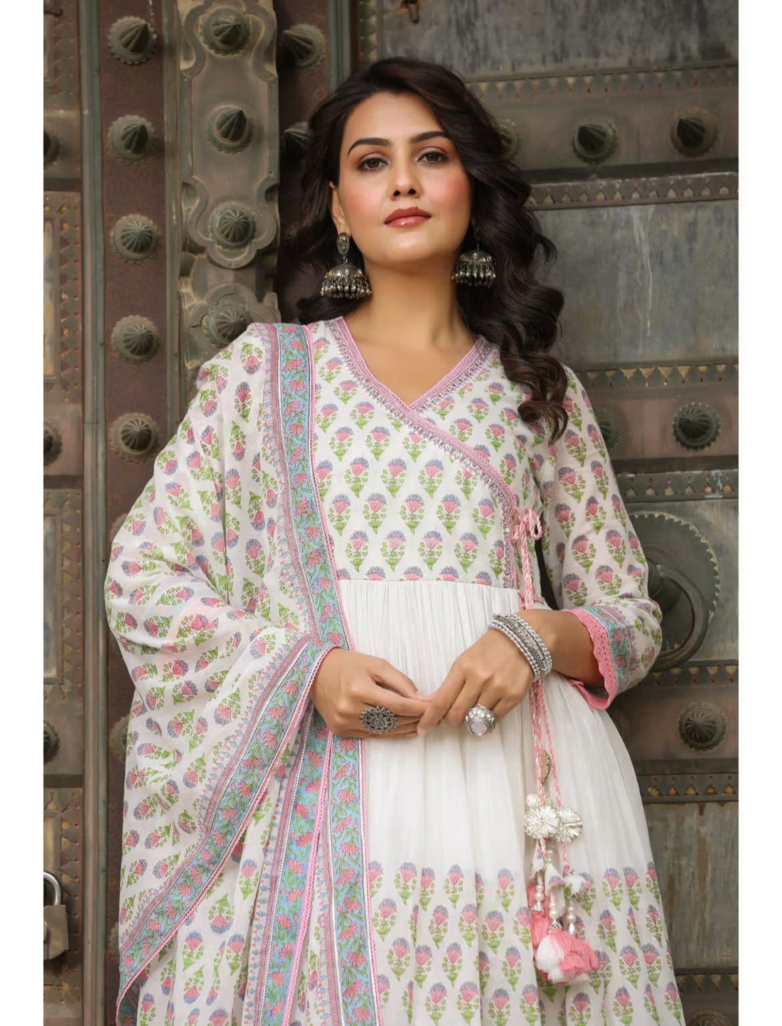 Women's Cotton Anarkali Floral Printed Ethnic Wear Kurta Set with Dupatta