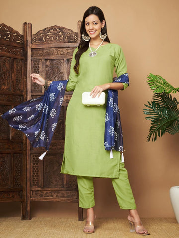 Women Straight Kurta with Floral Print Dupatta