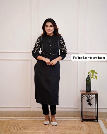 Black Cotton Kurti Pant Set