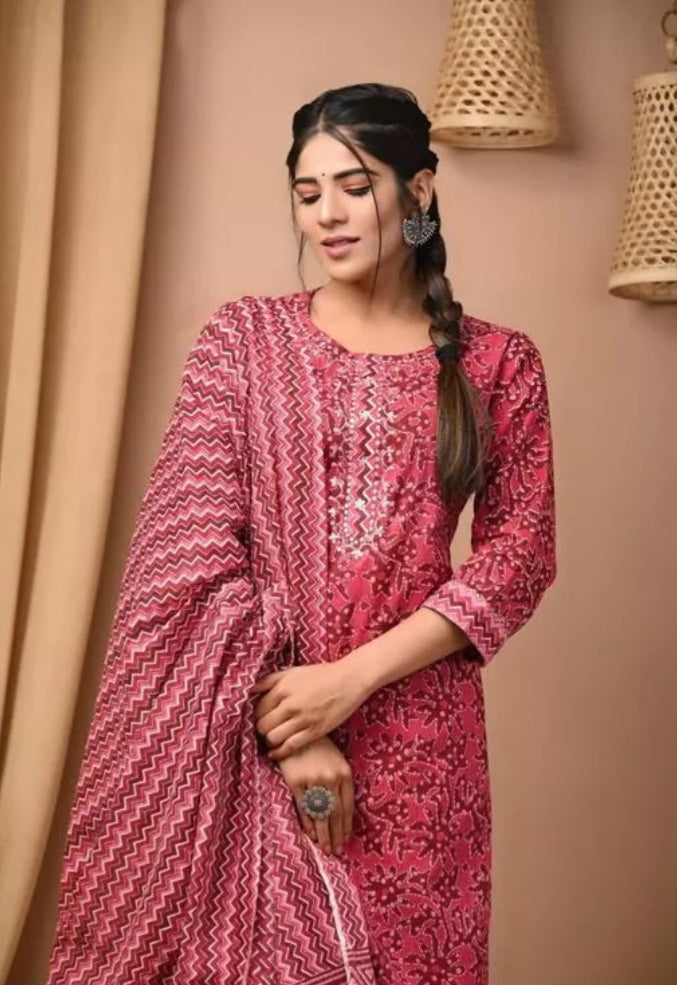 Premium Printed Designer Kurta With Bottom Wear With Printed Dupatta Set