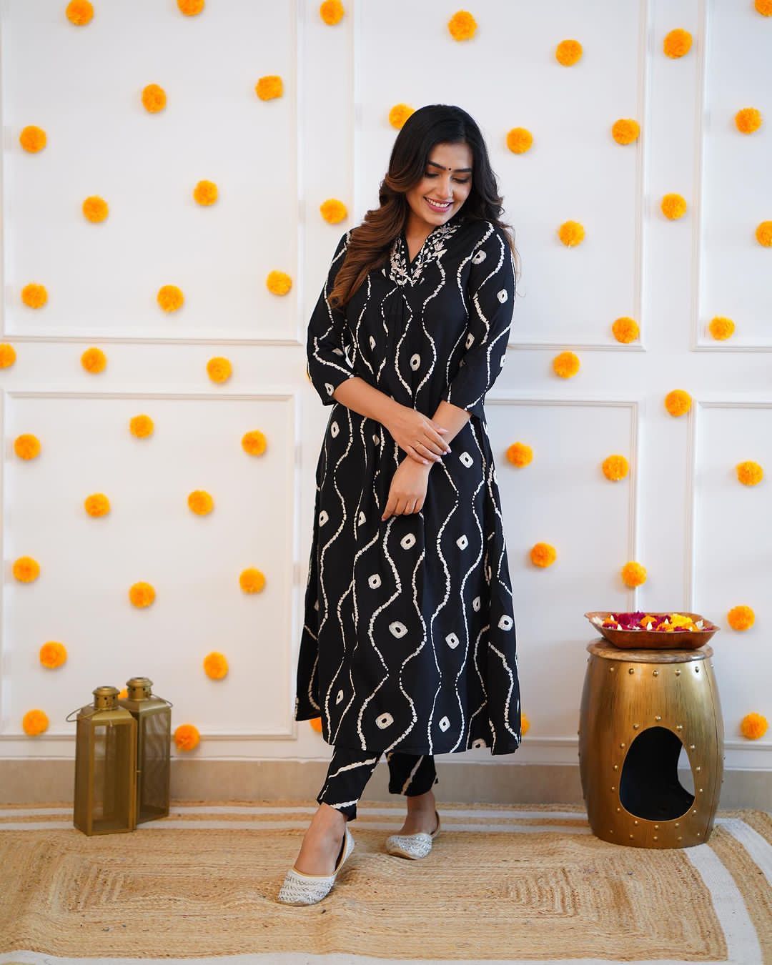 Black Rayon Kurti Pant Set