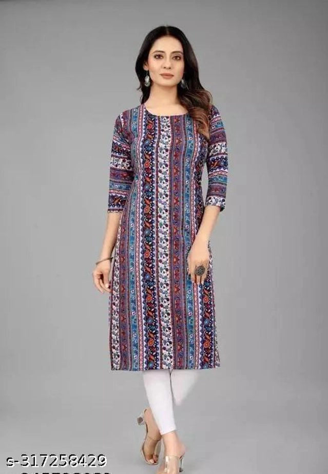 Crepe Printed Kurti for Women (Teal, S) - Anjali & Harry