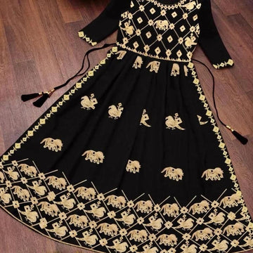 Anarkali Georgette Embroidered Kurti for Women (Black, S) - Anjali & Harry