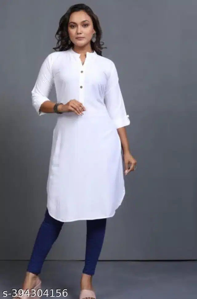 Rayon Solid Kurti for Women (White, S) - Anjali & Harry