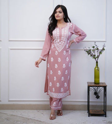 Chikankari Embroidery Kurti Pant Set