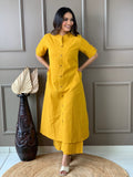 Maabetii Yellow A line Kurti Plazo Kantha Coord Set