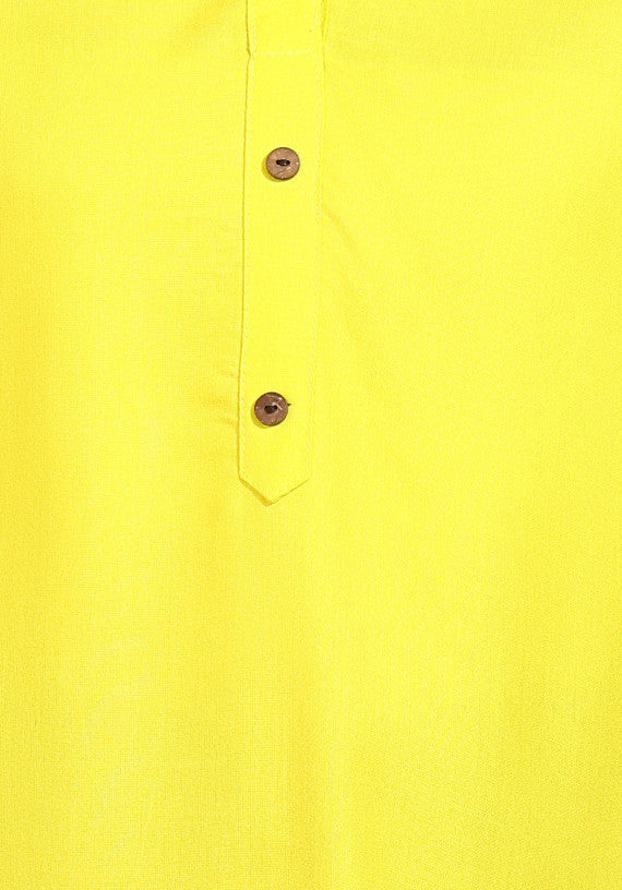 Women Yellow Solid Short Kurti with Mandarin Collar