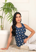 Women Sleeveless Block Printed Cotton Top in Indigo Colour