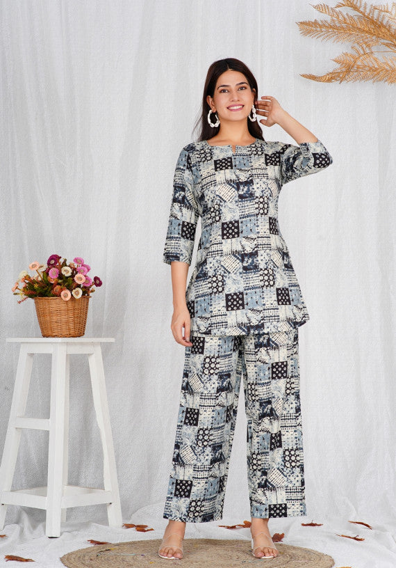 Women Cotton Black Block Print Co-ords Set