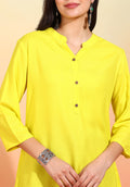 Women Yellow Solid Short Kurti with Mandarin Collar