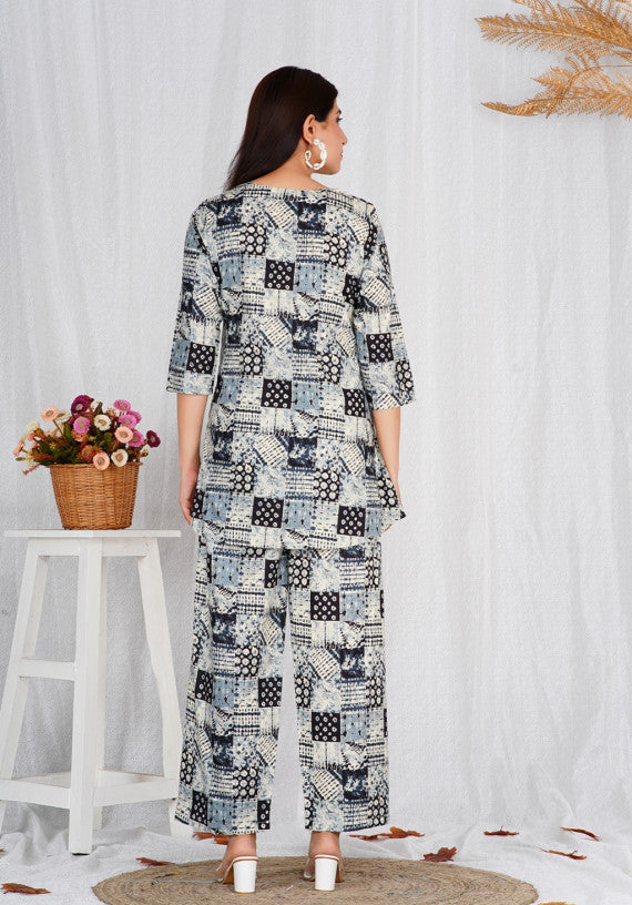 Women Cotton Black Block Print Co-ords Set