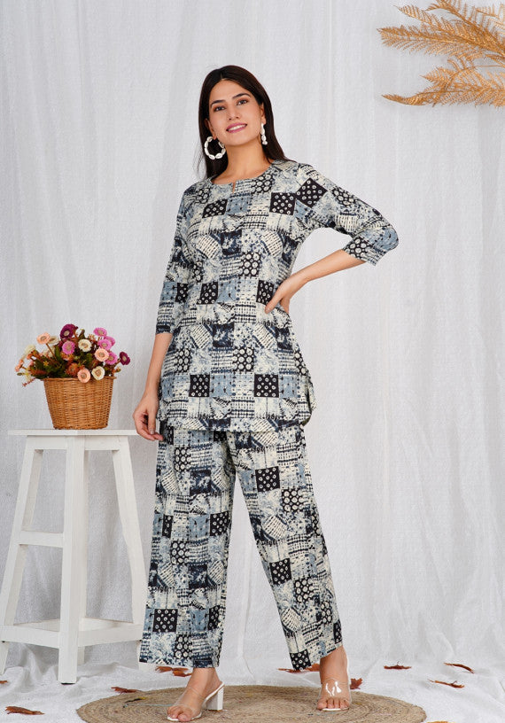 Women Cotton Black Block Print Co-ords Set