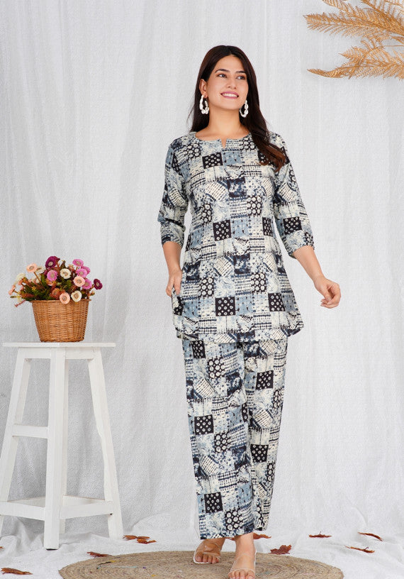 Women Cotton Black Block Print Co-ords Set