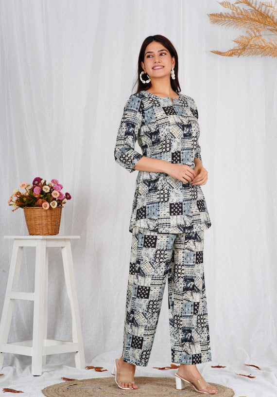 Women Cotton Black Block Print Co-ords Set