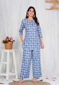 Women Comfortable Cotton Light Blue Block Print Co-ords Set