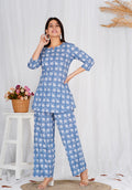 Women Comfortable Cotton Light Blue Block Print Co-ords Set