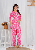 Women Cotton Pink Block Print Co-ords Set