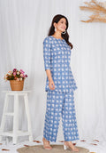 Women Comfortable Cotton Light Blue Block Print Co-ords Set