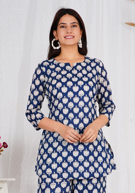 Women Comfortable Cotton Indigo Block Print Co-ords Set