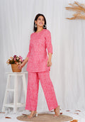 Women Elegant Cotton Pink Block Print Co-ords Set