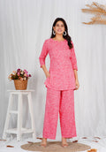 Women Elegant Cotton Pink Block Print Co-ords Set