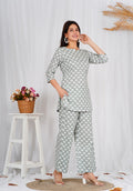 Women Comfortable Cotton Light Green Block Print Co-ords Set