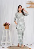 Women Comfortable Cotton Light Green Block Print Co-ords Set