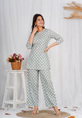 Women Comfortable Cotton Light Green Block Print Co-ords Set