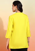 Women Yellow Solid Short Kurti with Mandarin Collar